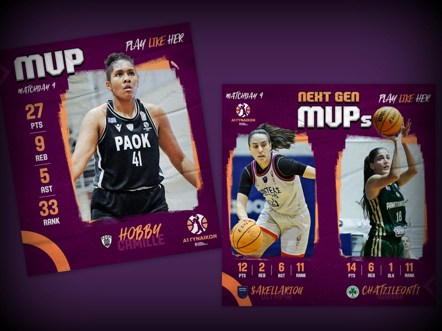 Α1 Γυναικών: MVP η Χόμπι, MVP Next Gen Χατζηλεοντή και Σακελλαρίου